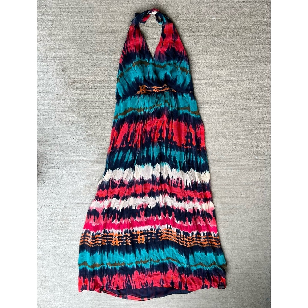 Milly New York Women's Silk Cotton Blend Maxi Dress Size 8 Multicolor Tie-Dye